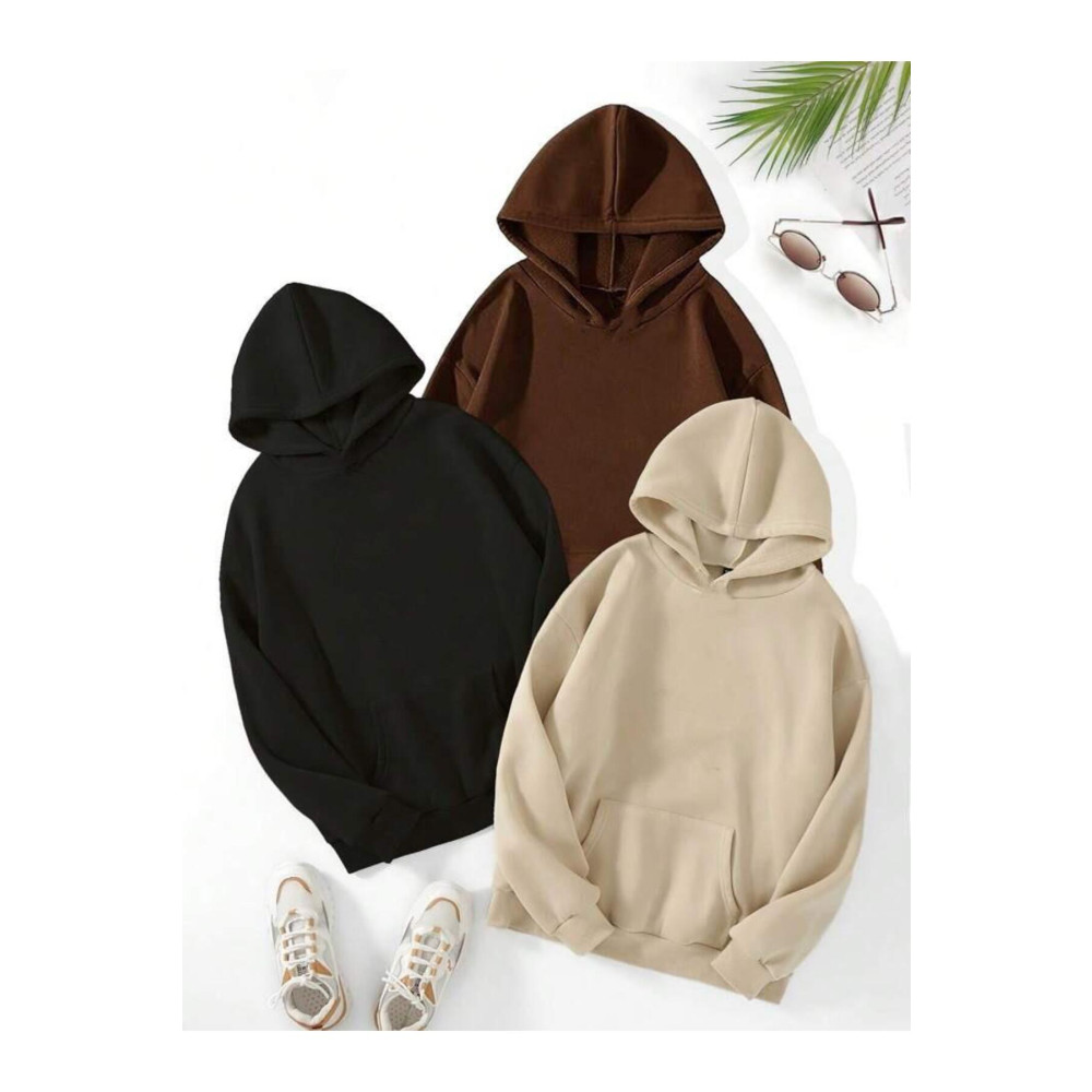 AFROGİYİM Unisex Düz 3 Lü Düz Baskısız Üç Ip Kapüşonlu Oversize Sweatshirt XL Beden Bayan Sweatshirt Fiyatı