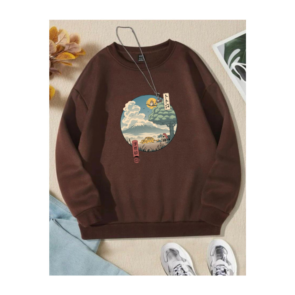 AFROGİYİM Unisex Totoro Anime Baskılı Oversize Sweatshirt M Beden Bayan Sweatshirt Fiyatı