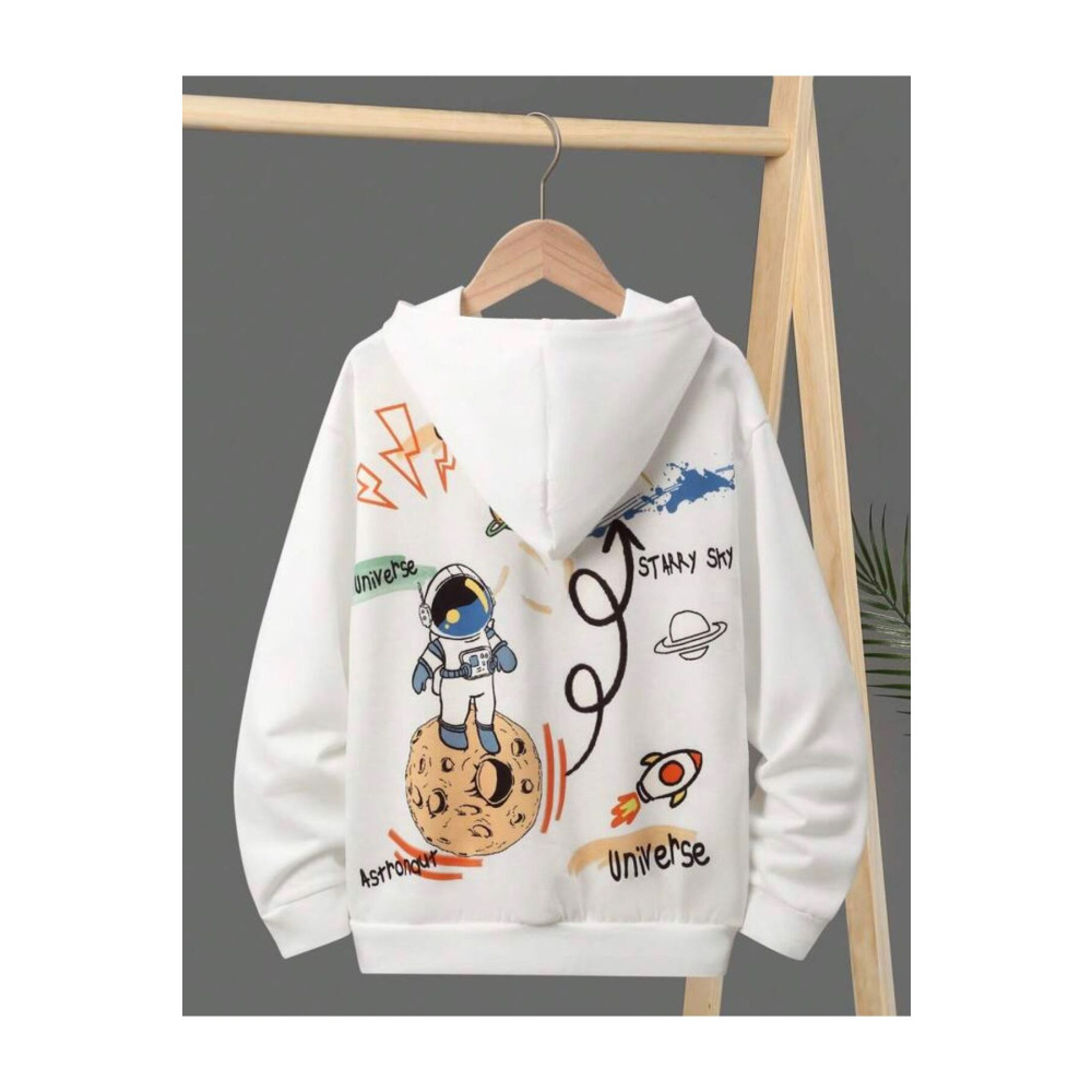 AFROKİDS Çocuk Unisex Gezegen Baskılı Baskılı Oversize Kapşönlü SweatShirt 11-13 Yaş Beden Bayan Sweatshirt Fiyatı