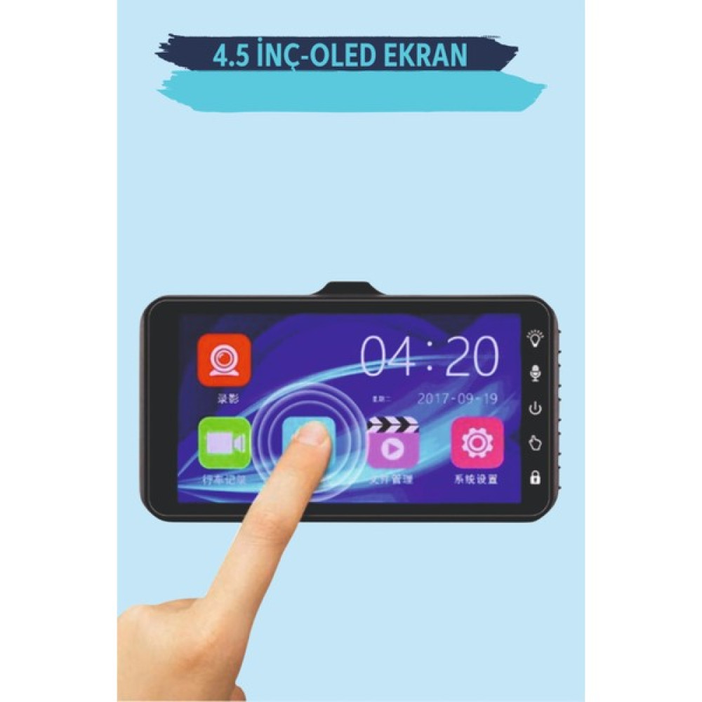 AG-00O5 4.5" Dokunmatik OLED Ekran Araç Içi Çift Kamera Gece Görüşlü. Yol Kayıt Kamerası. - Siyah Oto Görüntü Sistemleri Fiyatı