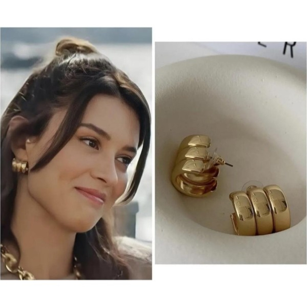 A&g Accessories Premium Yeni Sezon 3 Sıra Bombeli Halka Küpe Kombin - Gold Bijuteri Küpe Fiyatı