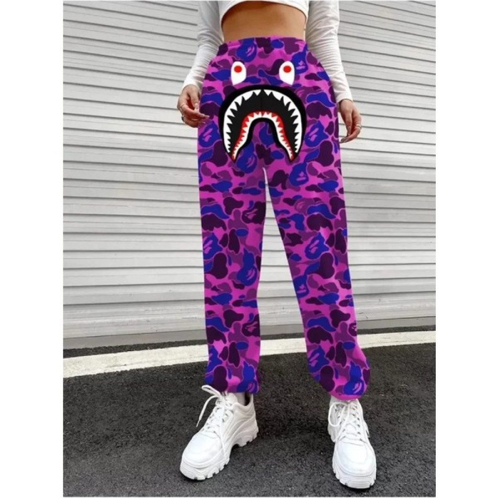 AG Shoppings Bape Shark Dijital Baskılı Eşofman Altı - Mor Bayan Sweatshirt Fiyatı