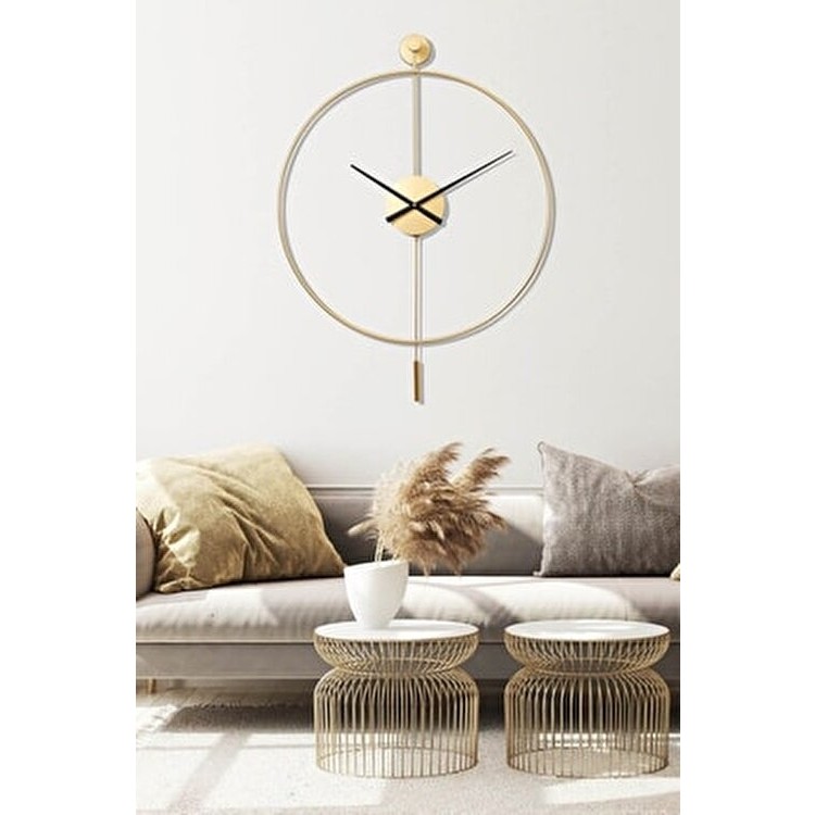 Aga Konsept Gold Metal Sarkaçlı Duvar Saati 50 x 75 cm Yuvarlak Modern Tasarım - Altın Duvar Saati Fiyatı