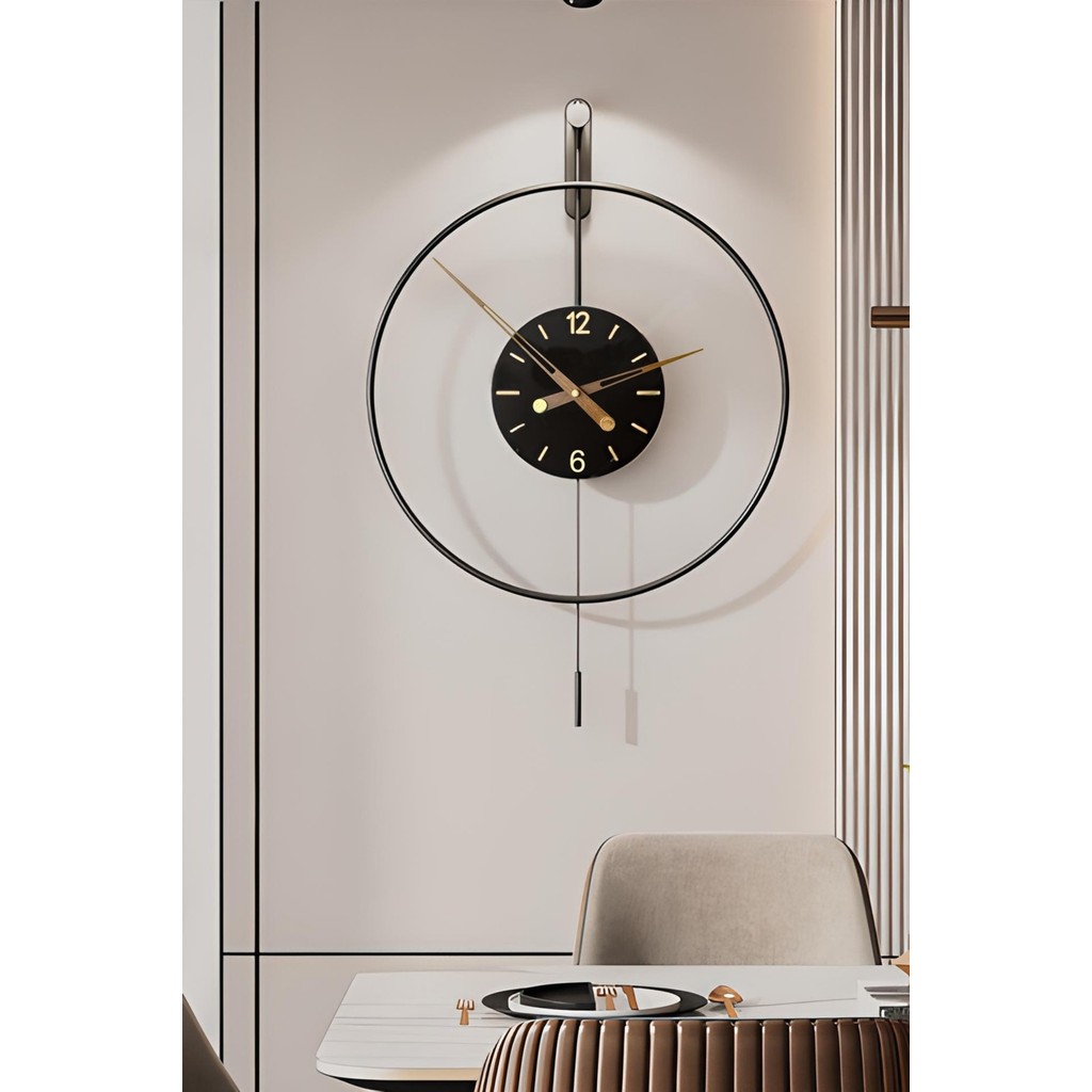Aga Konsept Izmir Elit Time 60 cm Siyah, Modern Dekoratif Sarkaçlı Metal Duvar Saati - Siyah Duvar Saati Fiyatı