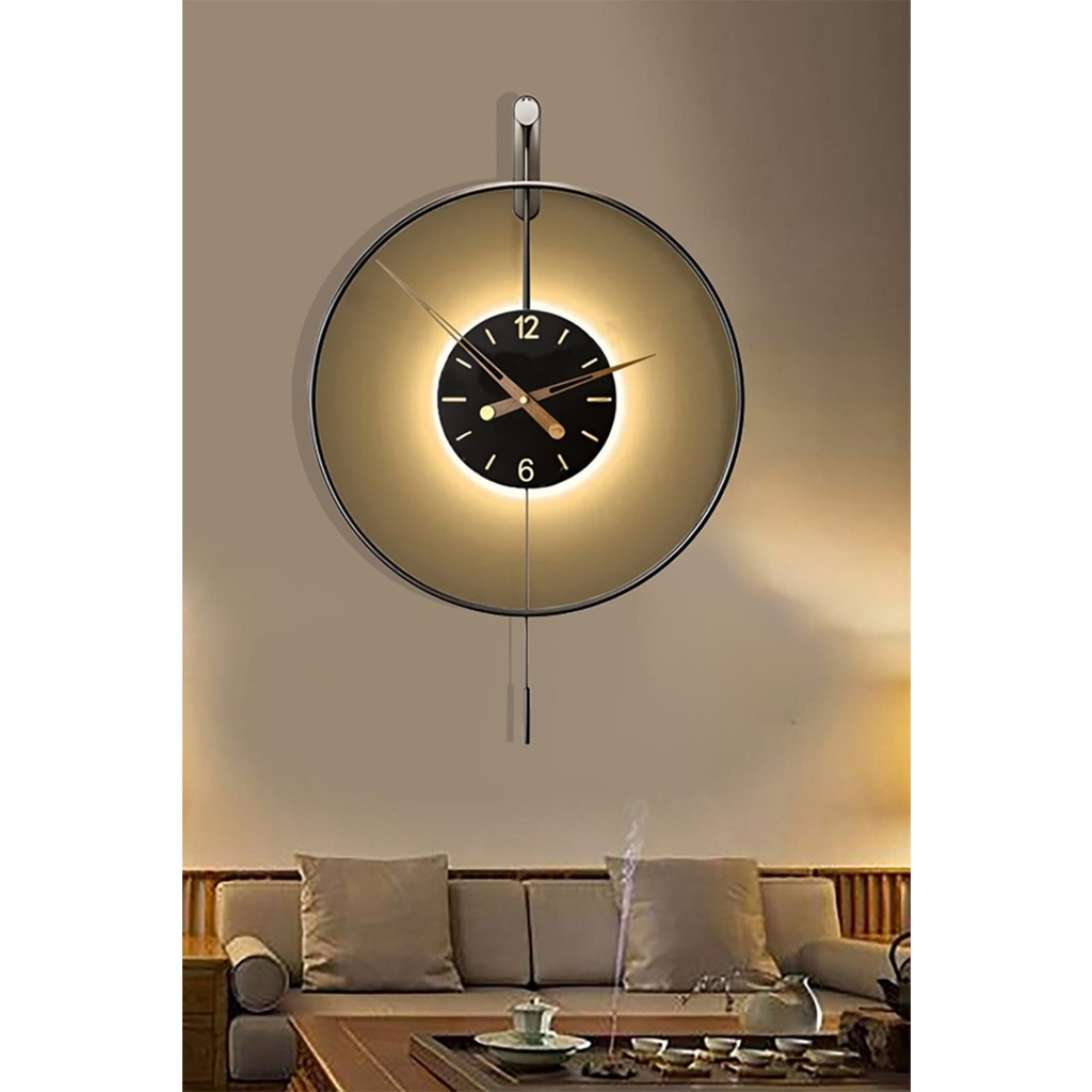 Aga Konsept Izmir LED Time 60 cm Siyah Metal, Kablosuz Pilli Led, Modern Dekoratif Sarkaçlı Metal Duvar Saati Duvar Saati Fiyatı