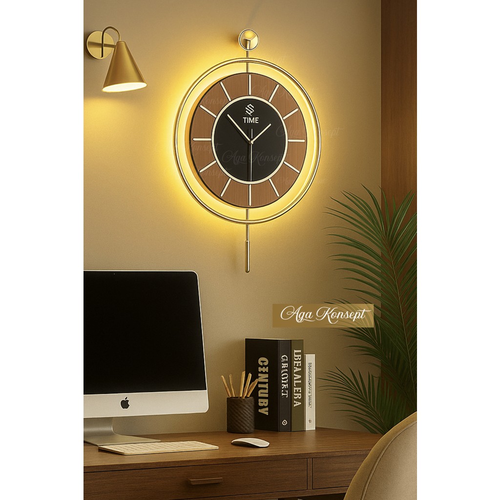 Aga Konsept LED Li Divan Tiktok (Büyük Boy 50 x 75 Cm) Gold, Modern Dekoratif Metal Duvar Saati - Gold Duvar Saati Fiyatı