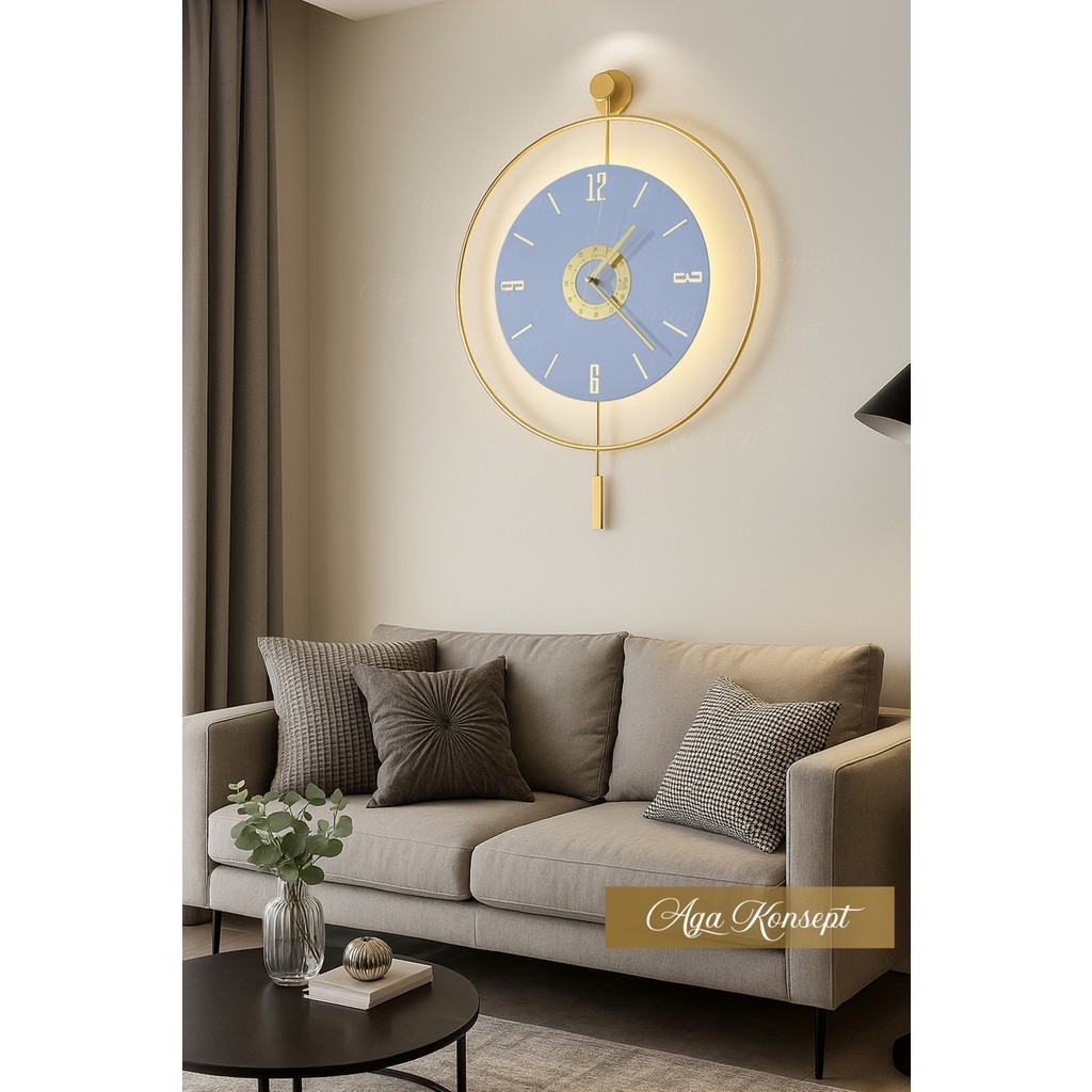 Aga Konsept Led'li Gold Orjin 24 (Orta Boy 40 x 60 Cm),Modern Dekoratif Sarkaçlı Metal Duvar Saati Duvar Saati Fiyatı