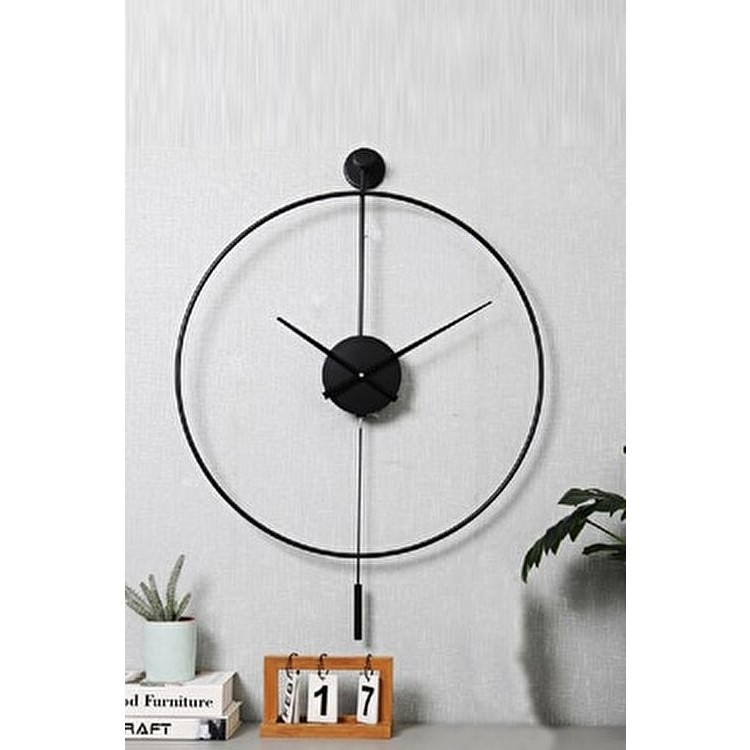Aga Konsept Metal Duvar Saati 50 x 75 cm Siyah Yuvarlak Tasarımlı Dekoratif Sarkaçlı Duvar Saati Fiyatı