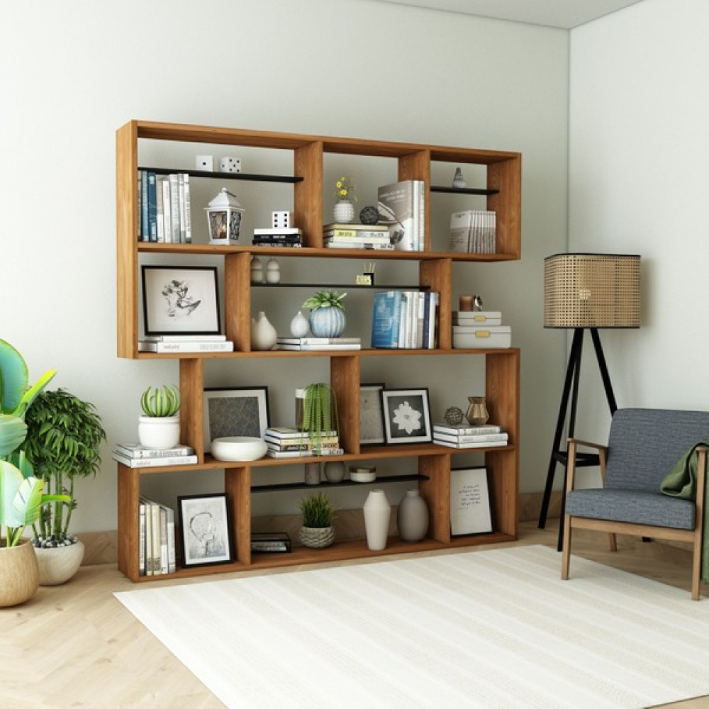 Ağaç Kitaplık Masif Çam Ahşap ( Teak Renk ) 200X200 kitaplık Kitaplık Fiyatı