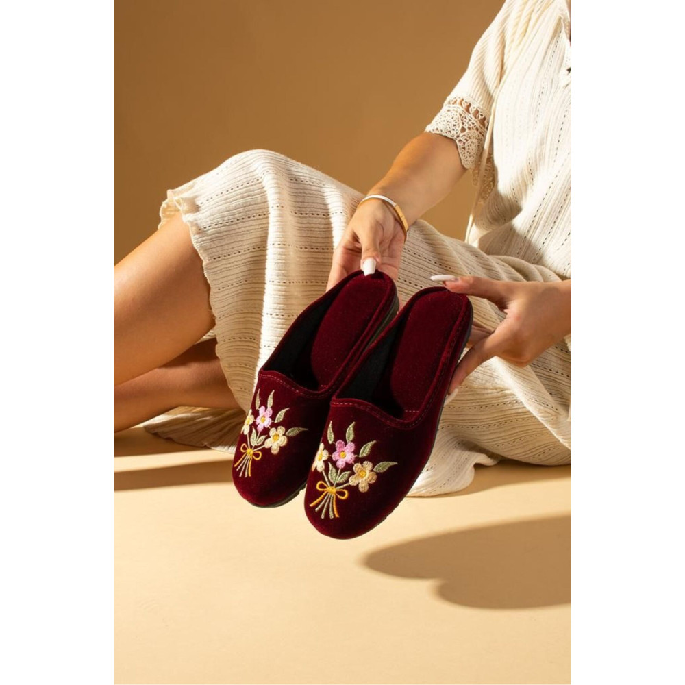 AGACE Bordo Buket Kadın Ev Terliği Kışlık Kapalı Yumuşak Rahat Terlik Nakışlı Çeyiz Misafir Terliği 39 Beden Unisex Sandalet Fiyatı