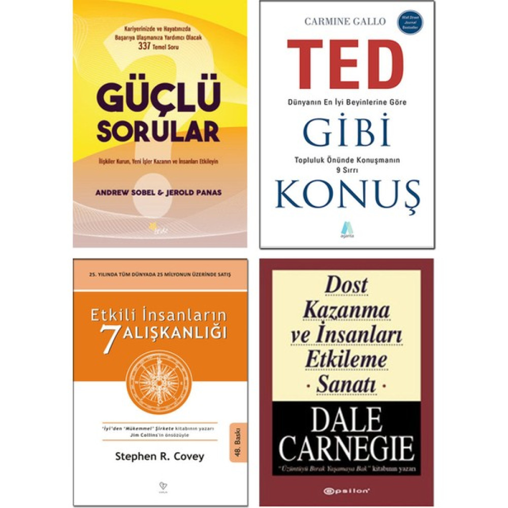 Aganta Kitap - Güçlü Sorular + Ted Gibi Konuş / Carmine Gallo + Etkili Insanların 7 Alışkanlığı / Stephen R. Covey + Dost Kazanma ve Insanları Etki... Kişisel Gelişim ve Psikoloji Fiyatı