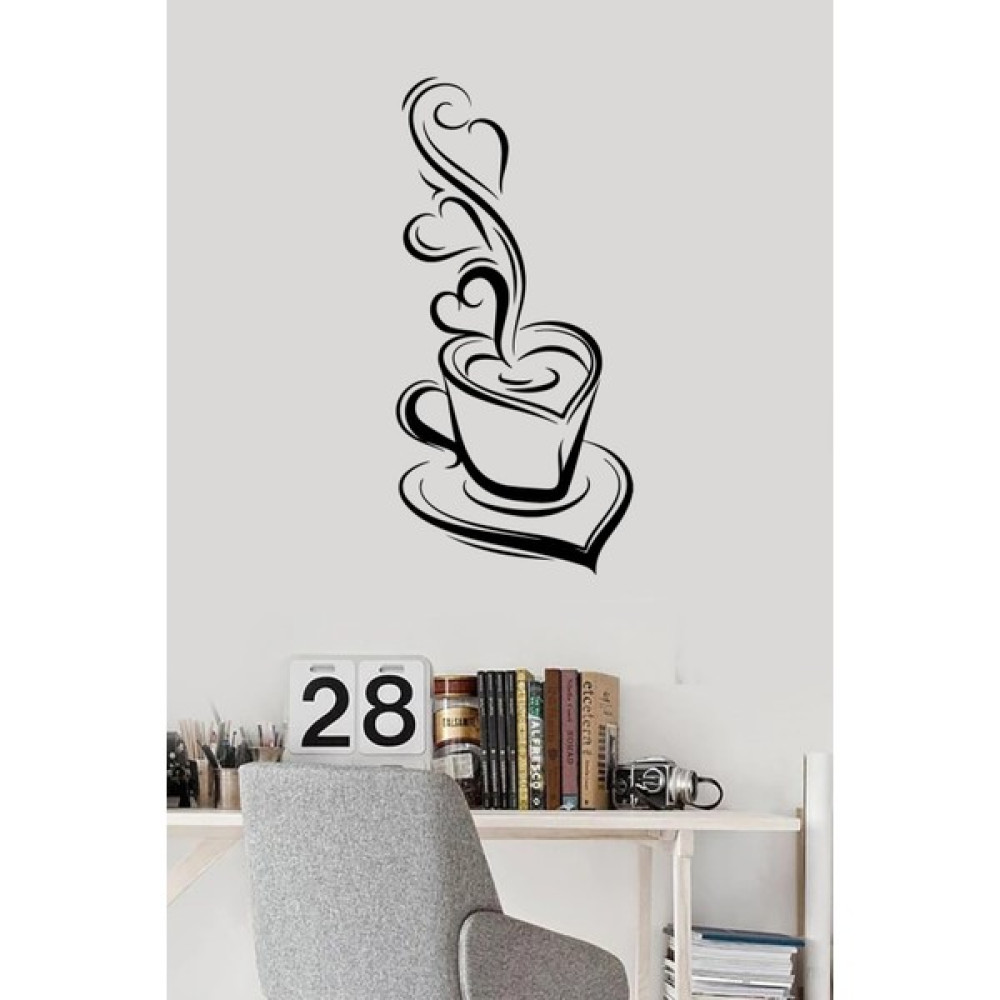 Agdeniz Kahve ve Kalp Köşesi Aşk Dolu Duvar Sticker Yapıştırma (Sudan ve Nemden Etkilenmez) - 20 x 15 cm - Siyah Duvar Stickerı Fiyatı