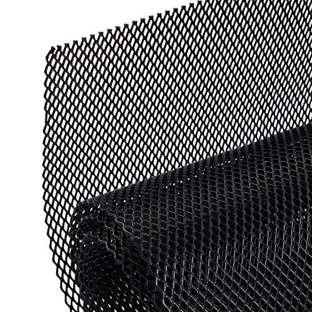 AggAuto Universal 40"x13" Car Grill Mesh - 100x33cm Aluminum Alloy Automotive Grille Insert Bumper 3x6mm Rhombic Hole, One of the Most Multifunctional Shape Grids Black