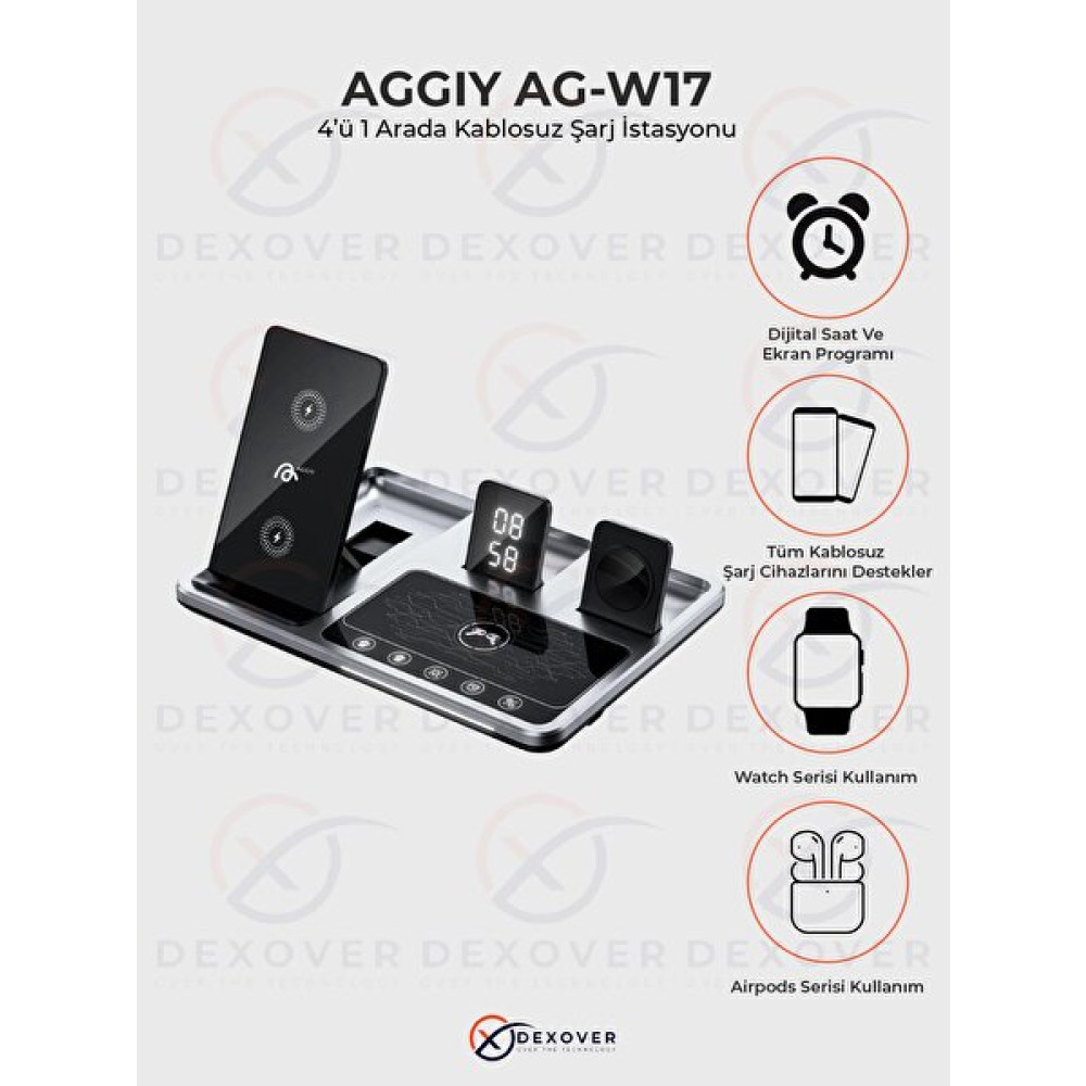 Aggiy Ag-W17 4'ü 1 Arada Kablosuz Şarj İstasyonu Taşınabilir Şarj Cihazı - Powerbank Fiyatı