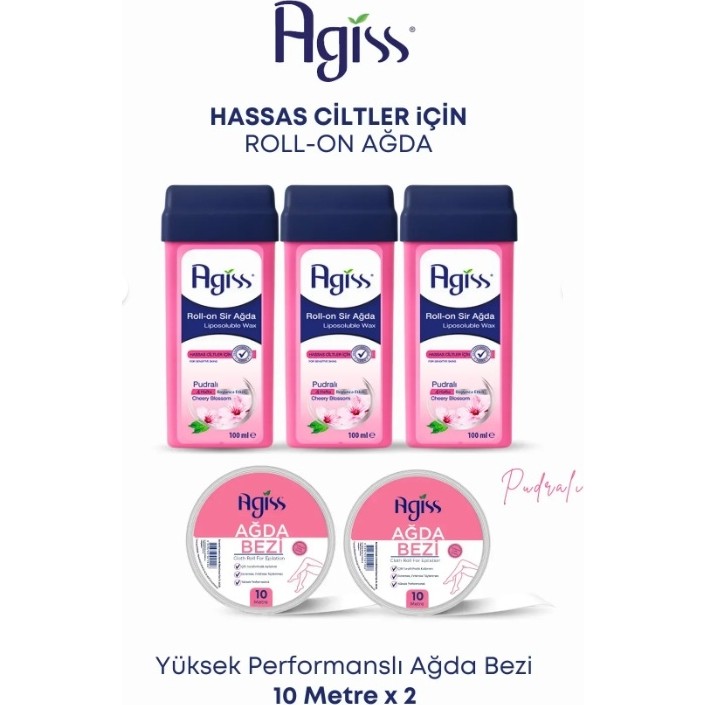 Agiss Hassas Ciltler İçin 3 Kartuş Roll-On Ağda Seti 2 Adet 10 Metre Ağda Bezi ile Deodorantlar Fiyatı