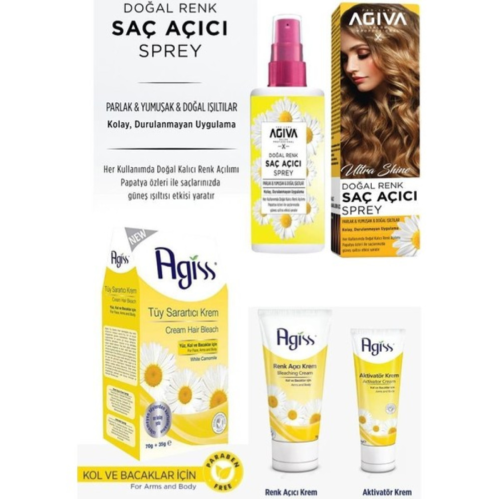 Agiva Doğal Renk Açıcı Saç Spreyi-Agiss Tüy Sarartıcı Set Saç Boyası Fiyatı