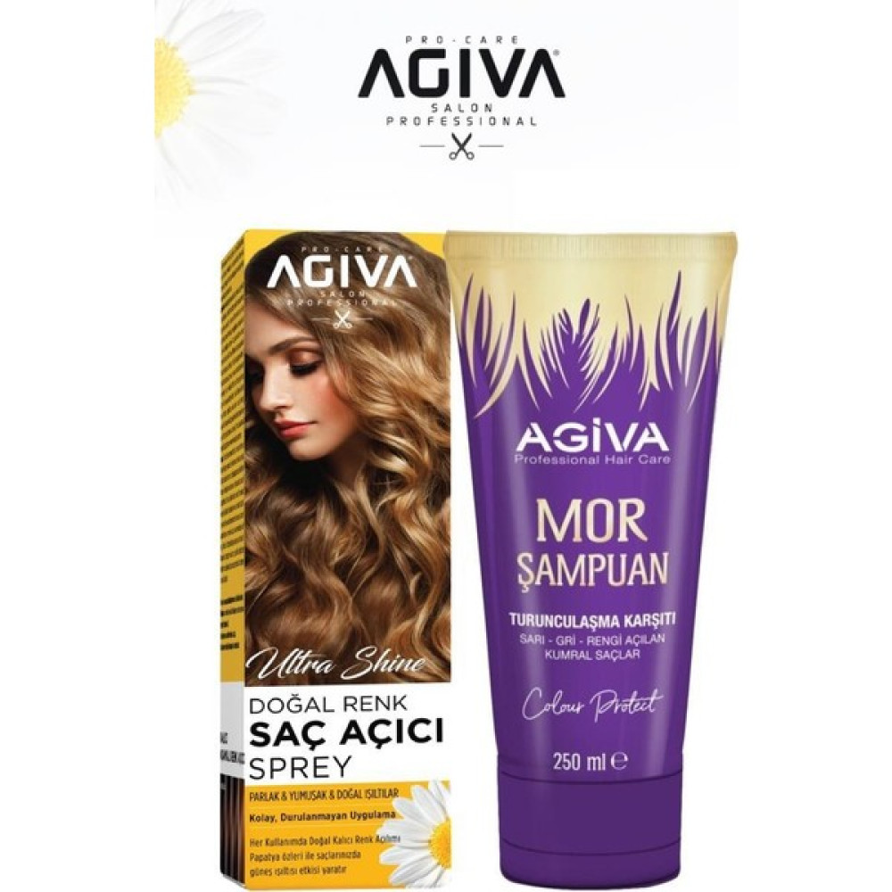 Agiva Ultra Shine Doğal Renk Saç Açıcı Sprey Mor Şampuan Seti - 1 Saç Boyası Fiyatı