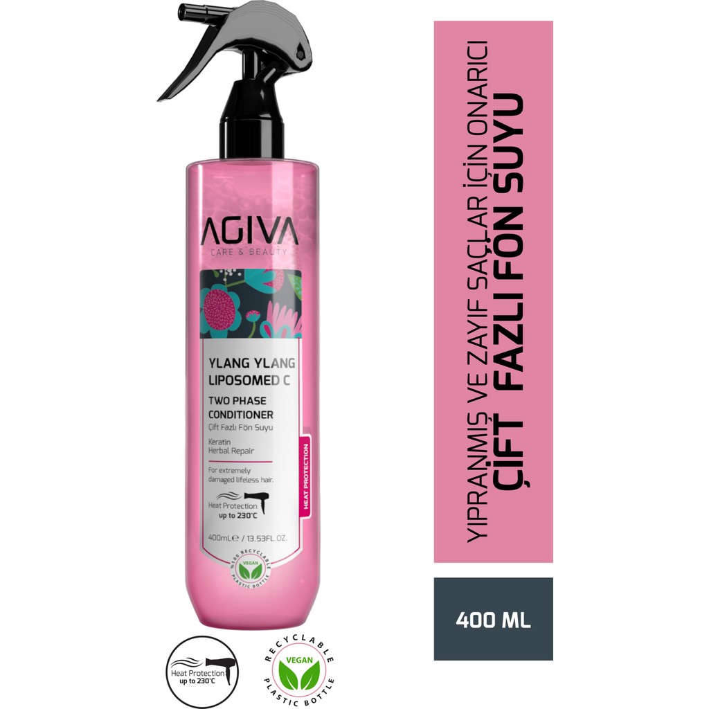 Agiva Ylang Ylang Liposom C Çift Fazlı Fön Suyu 400 ml Isıya Dayanıklı Vegan İçerik Koruyucu Saç Bakım Maskeleri & Serumlar & Spreyler Fiyatı
