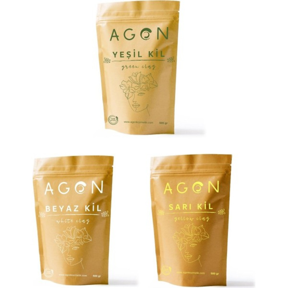 Agon Doğal Kil Maskesi Cilt Bakım Seti 1500 gr (Yeşil-Beyaz-Sarı) - Yeşil Maskeler Fiyatı