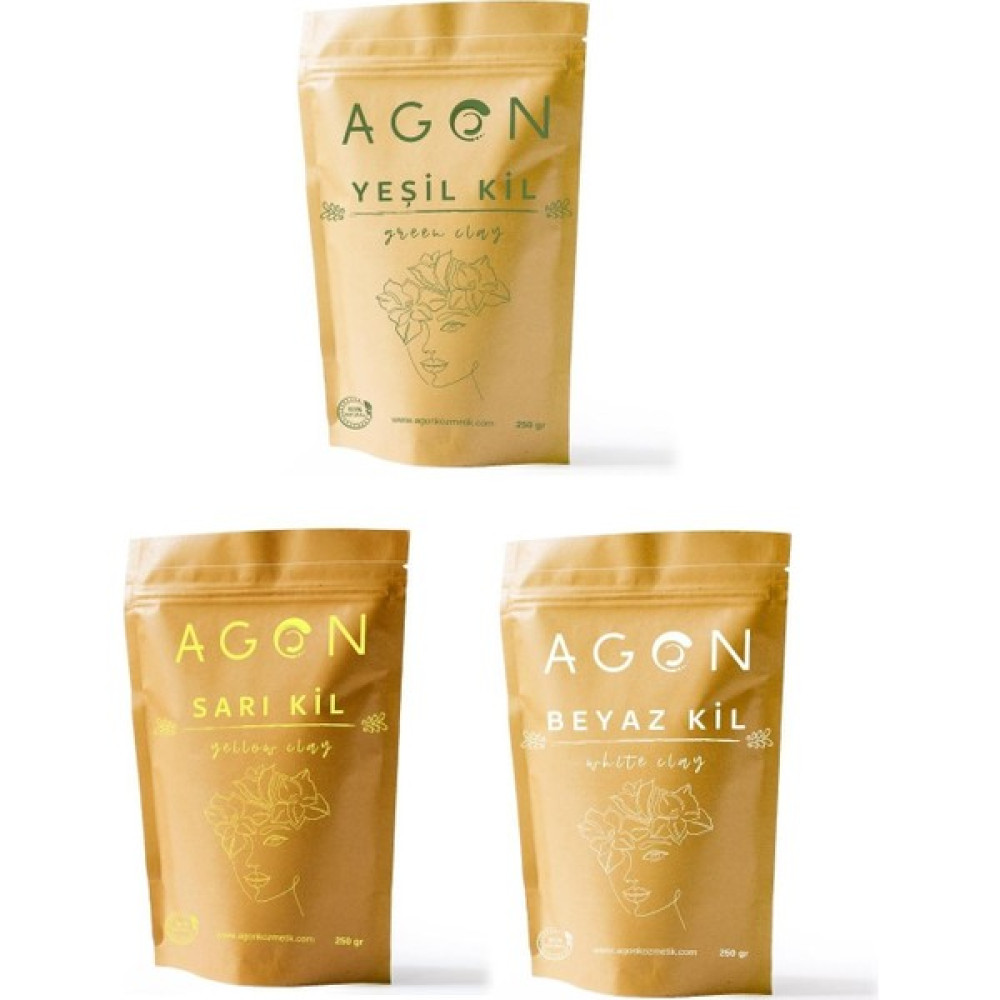 Agon Doğal Kil Maskesi Cilt Bakım Seti 750 gr (Yeşil-Beyaz-Sarı) - Yeşil Maskeler Fiyatı