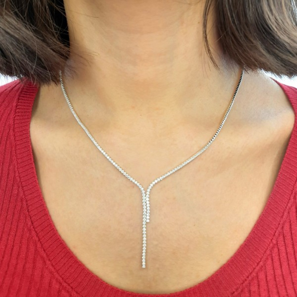 Agora Silver Kadın 925 Gümüş Zirkon Taşlı Su Yolu Gümüş Gerdanlık Kolye - Beyaz Gümüş Kolye Fiyatı