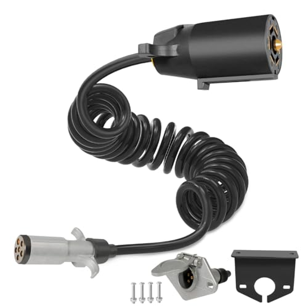 Agrieyes 7 Pin to 6 Pin Trailer Adapter, 10 ft 6 Pin to 7 Pin Trailer Light Adapter for RV, Coiled Trailer Cord Tow Cable for Truck, Vehicle, Towing Plug Wire Jumper Cables 7 Way