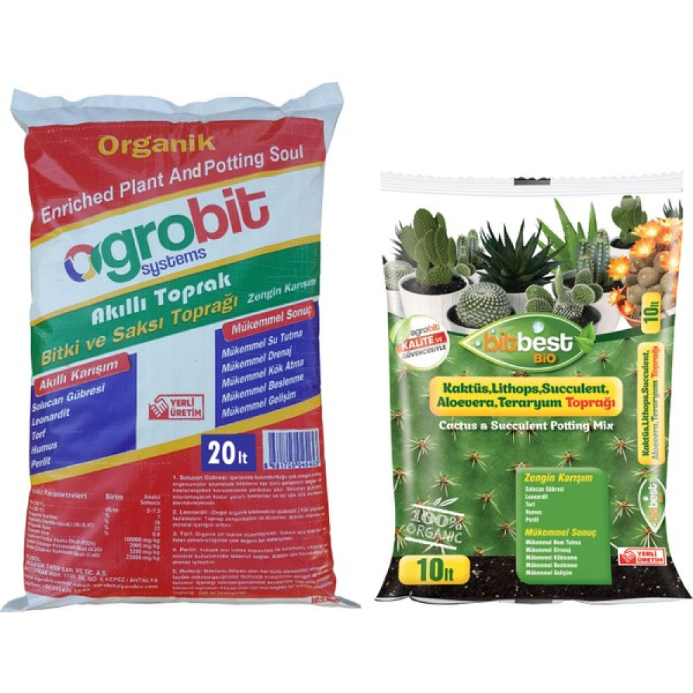 Agrobit Akıllı 20lt Bitki ve Saksı Toprağı + Bitbest Bio Kaktüs Toprağı 10 Lt Bitki Fiyatı