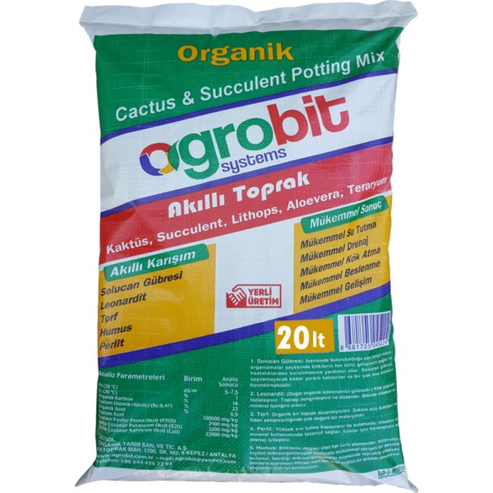 Agrobit Akıllı Toprak 20lt Kaktüs Aloevera Lithops ve Succulent Toprağı Zengin Karışım Bitki Fiyatı