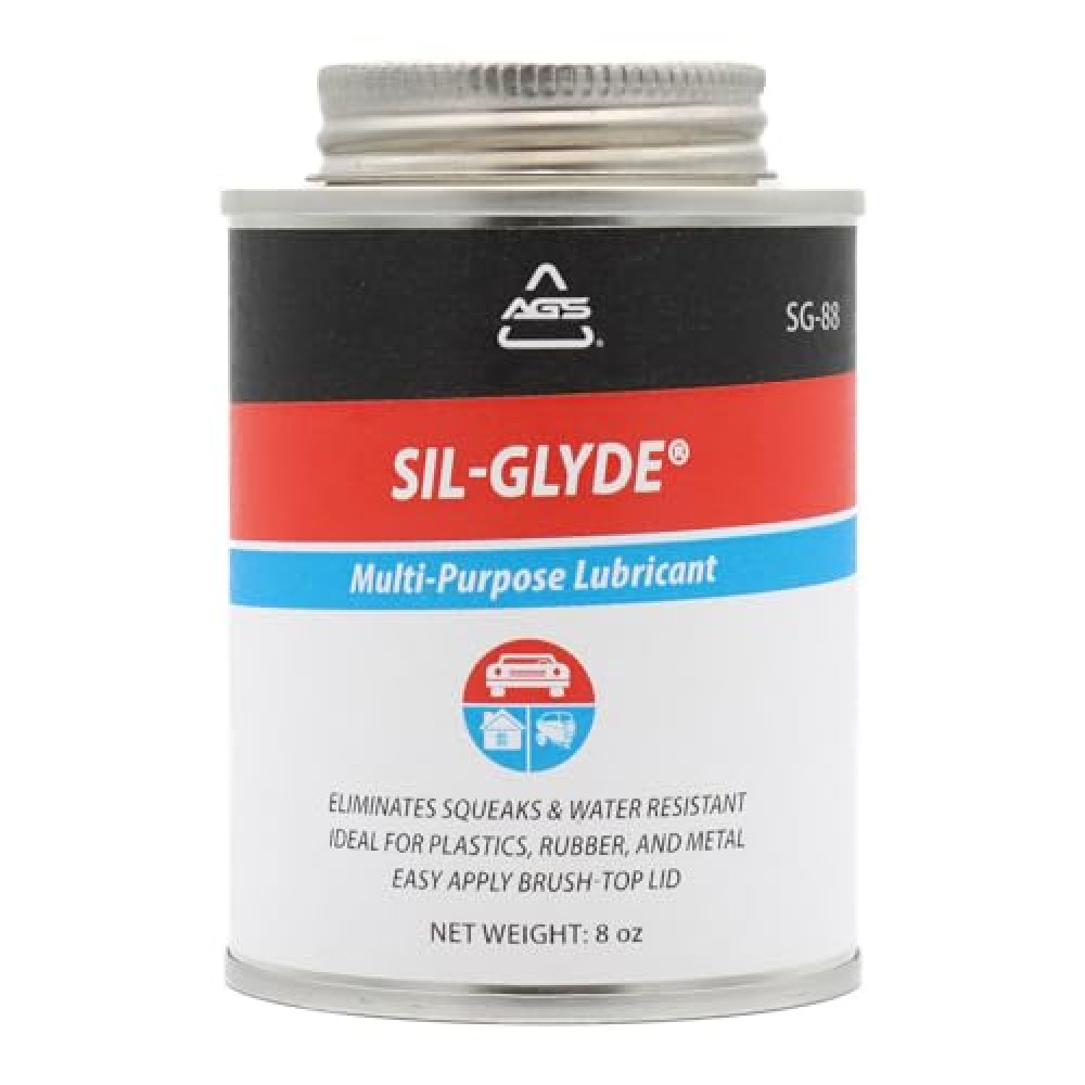 AGS Automotive Solutions SIL-Glyde Brush Top Can Multi-Purpose All-Weather Lubricating Compound for All Surfaces, 8 oz Lubricant Can, Silicone Lubricant, Ensure Friction Resistance