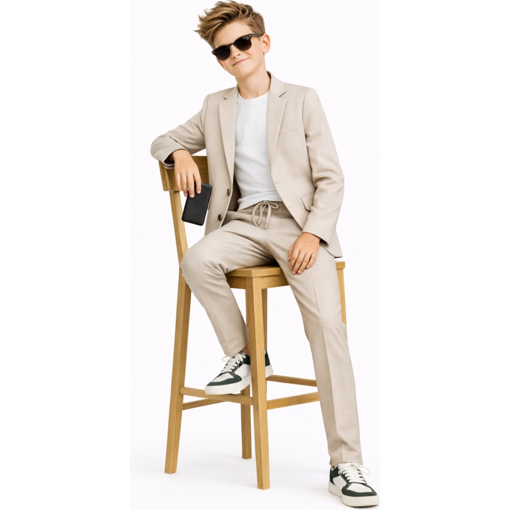 Ahengim Erkek Çocuk Modern Casual Slim Fit Takım Elbise AK2850 Bej Renkli Özel Günler İçin Şık Tasarım Giyim & İç Giyim Fiyatı