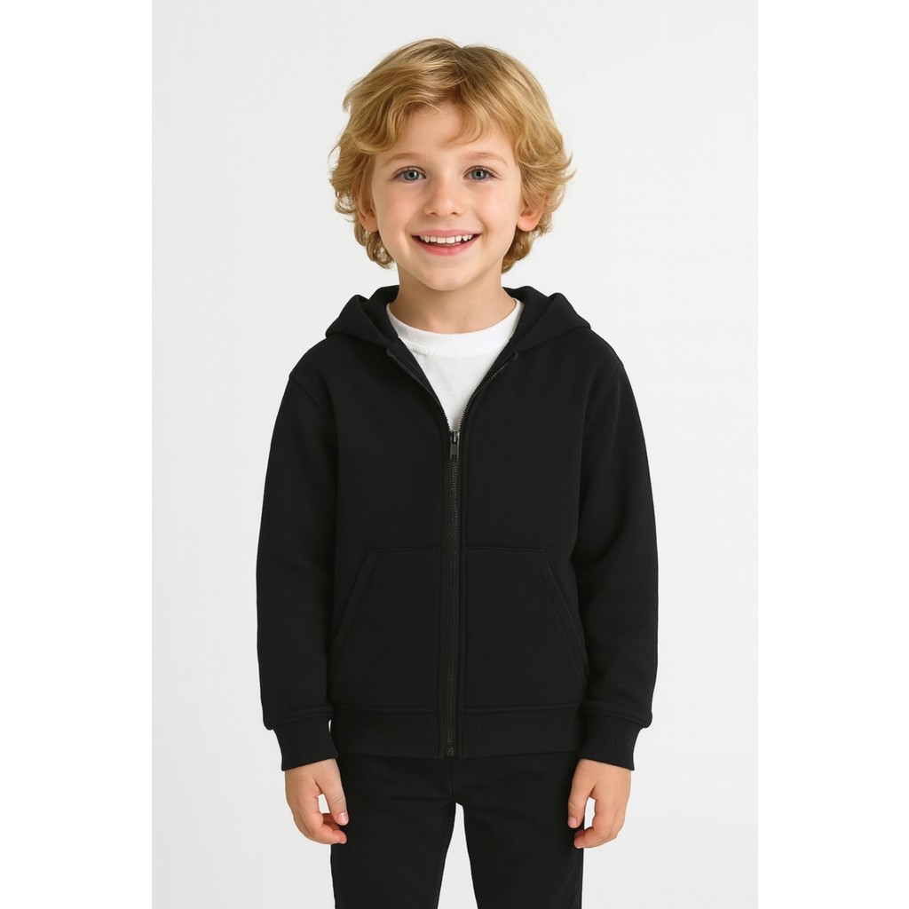 Ahengim Kız - Erkek Çocuk Basic Fermuarlı Kalın 3 İplik Kışlık Sweat AK1815 Düz Siyah Erkek Çocuk Sweatshirt Fiyatı