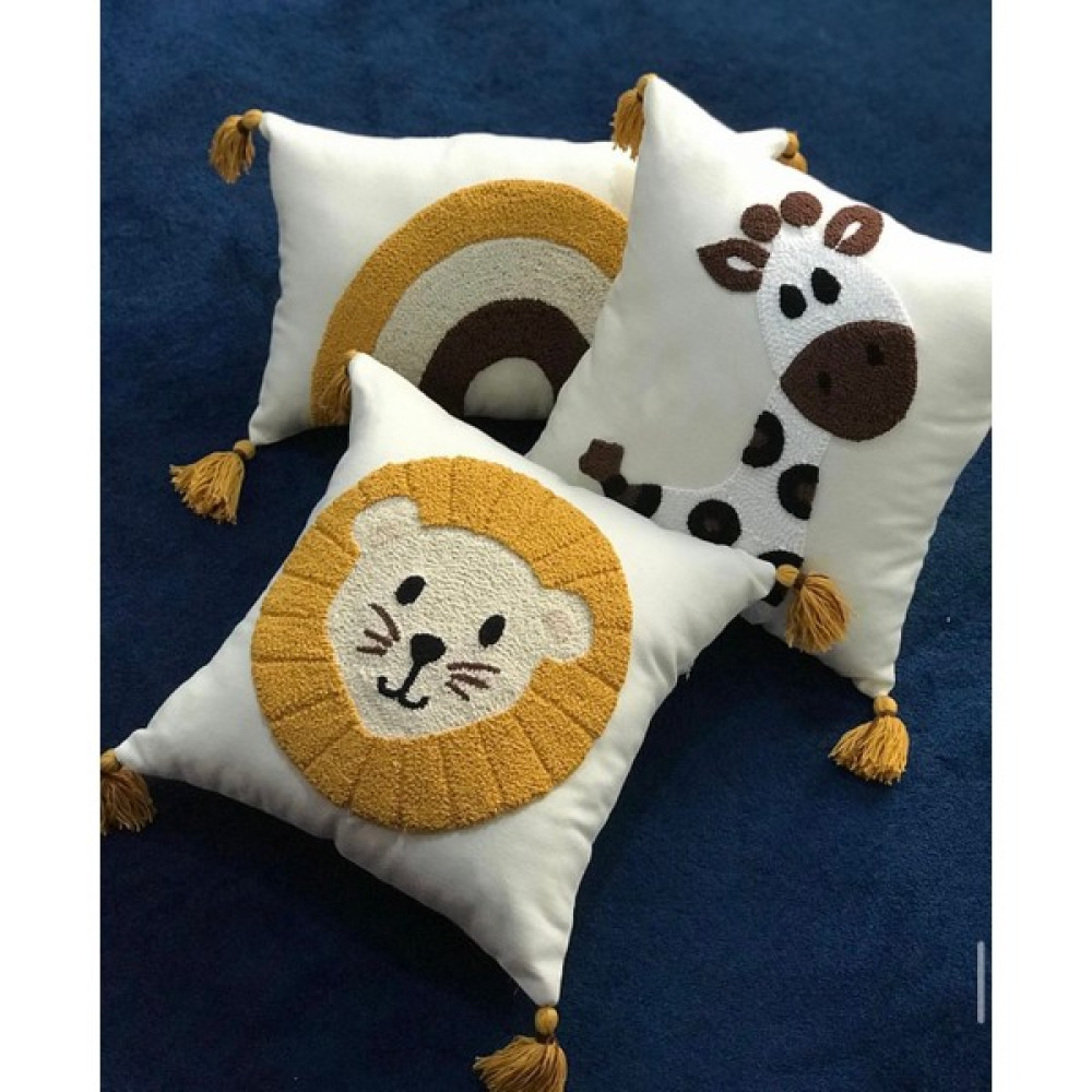 Ahenk Makrome Ahenk Makrome-Punch Kırlent Kılıf Seti 3'lü-Çocuk Odası Punch Kırlent Kılıfı Seti - 40 x 40 cm - Bej - Hardal Kırlent / Mobilya Yastığı Fiyatı