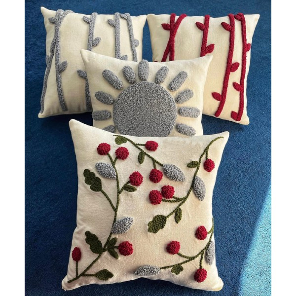 Ahenk Makrome Ahenk Makrome-Punch Kırlent Kılıf Seti 4'lü - 40 x 40 cm - Beyaz - Bordo Kırlent / Mobilya Yastığı Fiyatı