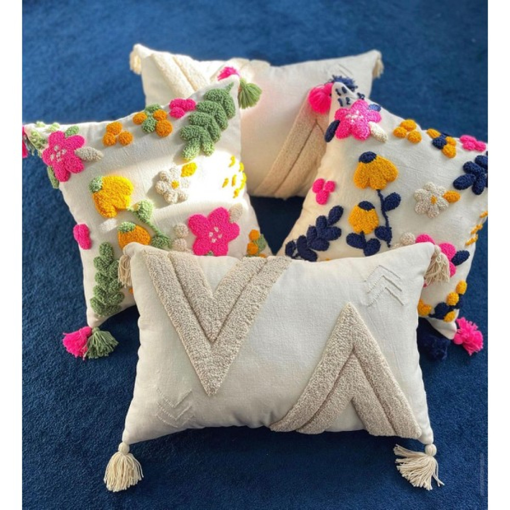 Ahenk Makrome Ahenk Makrome-Punch Kırlent Kılıf Seti 4'lü - 40 x 40 cm - Beyaz - Pembe Kırlent / Mobilya Yastığı Fiyatı