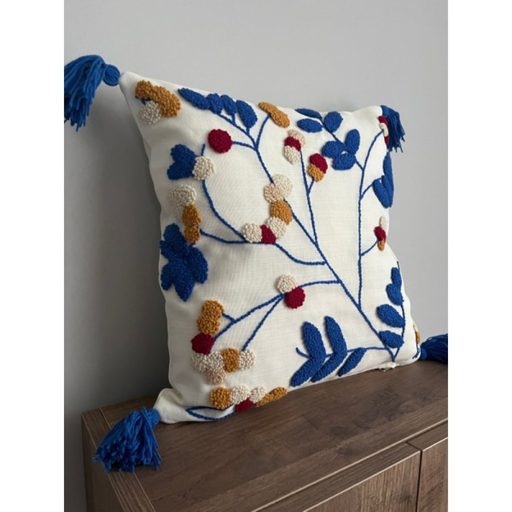 Ahenk Makrome Ahenk Makrome-Punch Kırlent Kılıfı - 40 x 40 cm - Açık Mavi - Lacivert Kırlent / Mobilya Yastığı Fiyatı