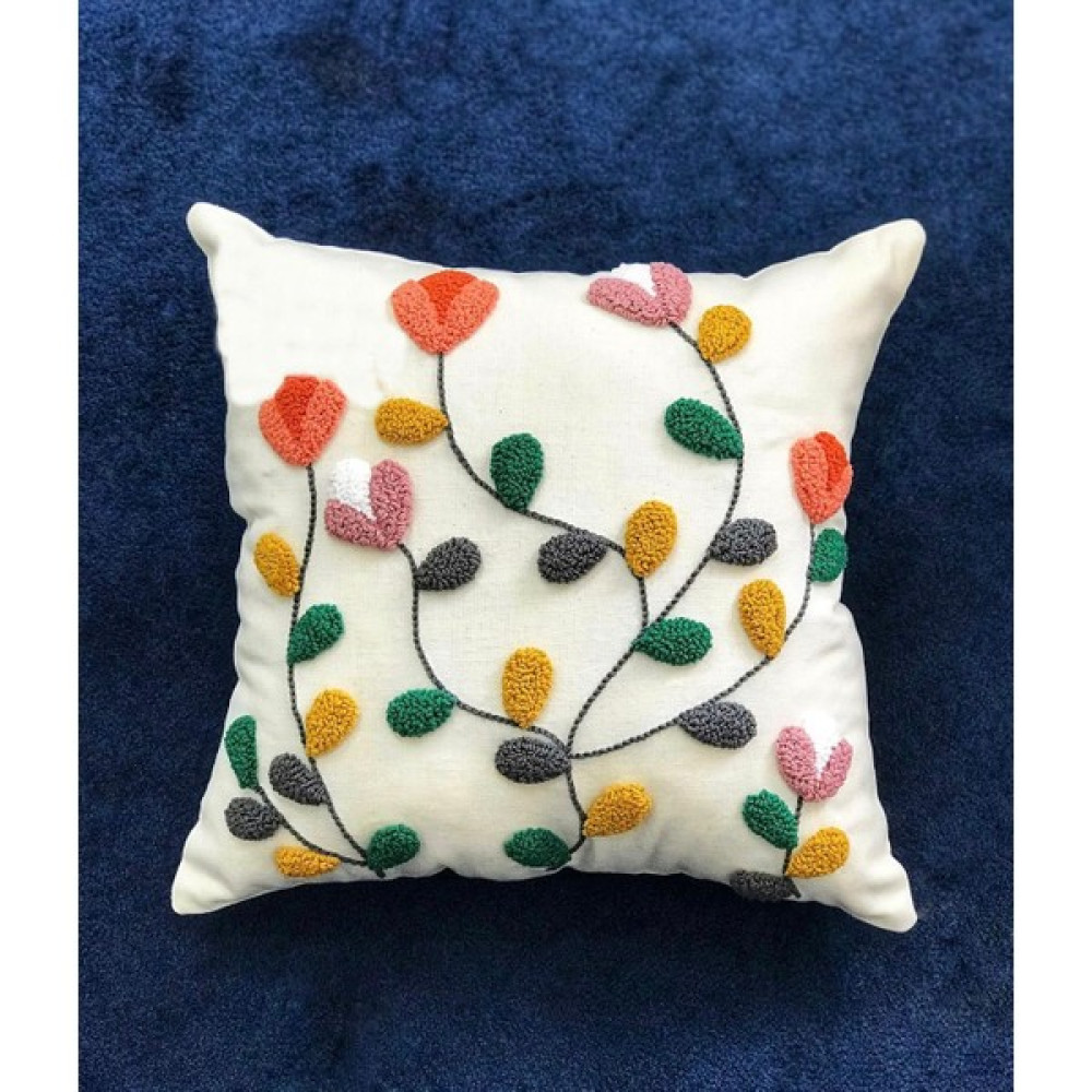 Ahenk Makrome Ahenk Makrome-Punch Kırlent Kılıfı - 40 x 40 cm - Beyaz - Yeşil Kırlent / Mobilya Yastığı Fiyatı