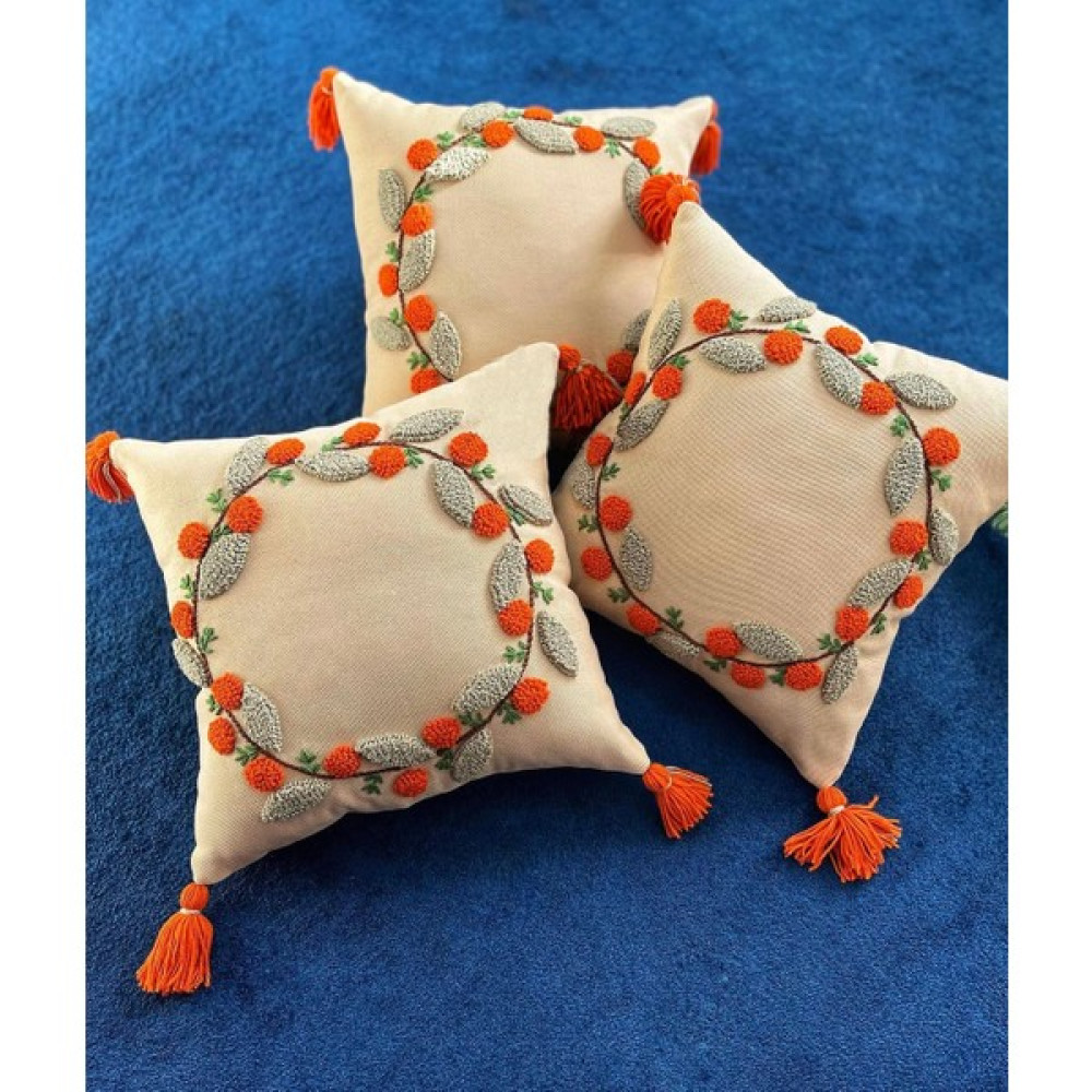 Ahenk Makrome Ahenk Makrome-Punch Kırlent Kılıfı - 40 x 40 cm - Krem - Turuncu Kırlent / Mobilya Yastığı Fiyatı