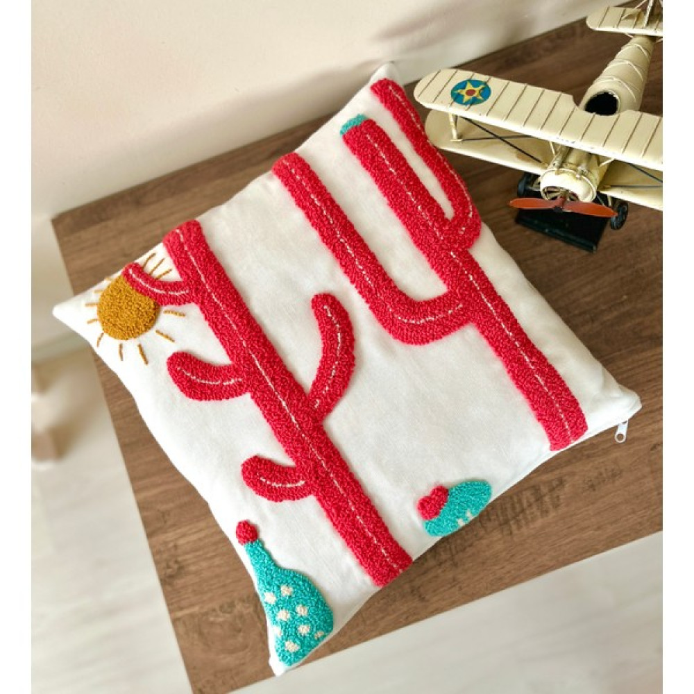 Ahenk Makrome Ahenk Makrome-Punch Kırlent Kılıfı - 40 x 40 cm - Nar Çiçeği Kırlent / Mobilya Yastığı Fiyatı