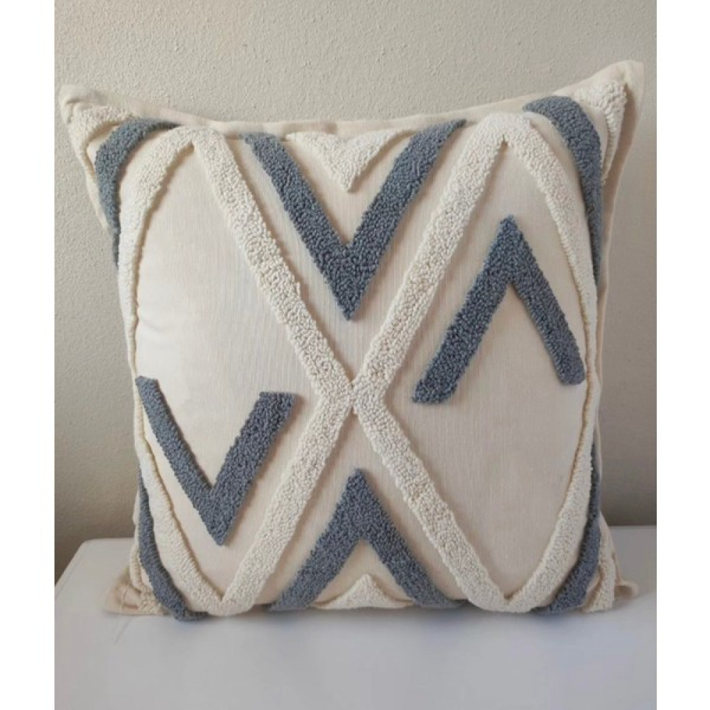 Ahenk Makrome Punch Kırlent Kılıfı - 40 x 40 cm - Beyaz - Mavi Kırlent / Mobilya Yastığı Fiyatı