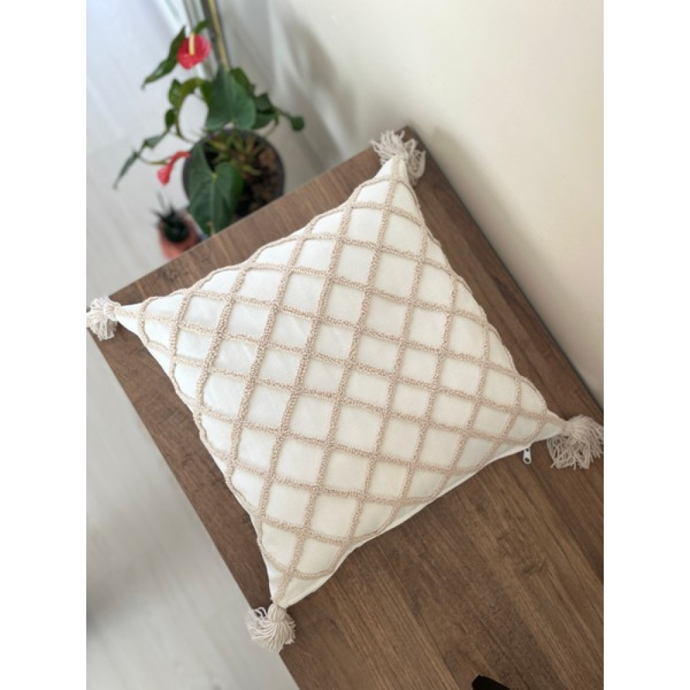 Ahenk Makrome - Punch Kırlent Kılıfı - 40 x 40 cm - Krem Kırlent / Mobilya Yastığı Fiyatı