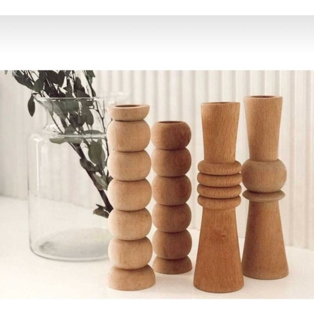 Ahesar Wood Ahşap 4 Lü Set Mumluk - Ahşap Rengi Şamdan Fiyatı