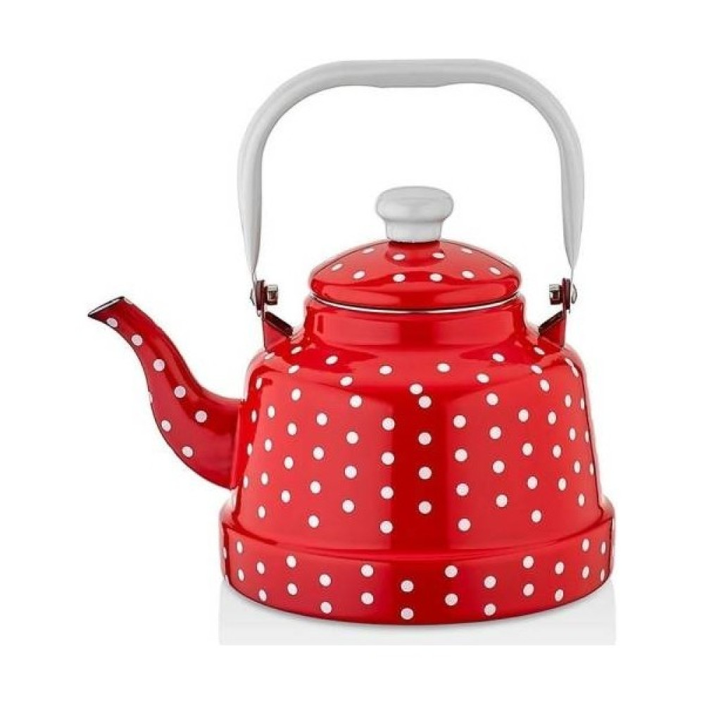 Ahir Ticaret Emaye Kırmızı Puanlı Çaydanlık Kamp Demliği Lüks Nostalji 1,7 Litre Çay / Çaydanlık Setleri Fiyatı