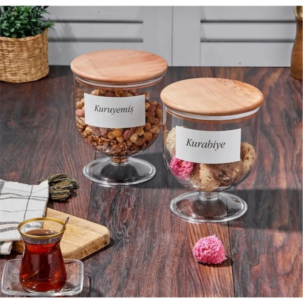 Ahlat Store Ahşap Kapaklı Dekoratif Mika Ayaklı Vakumlu- 1,6lt Kurabiye-Kuruyemiş Saklama Kabı Draje Çikolata - 1 Adet Saklama Kapları Fiyatı