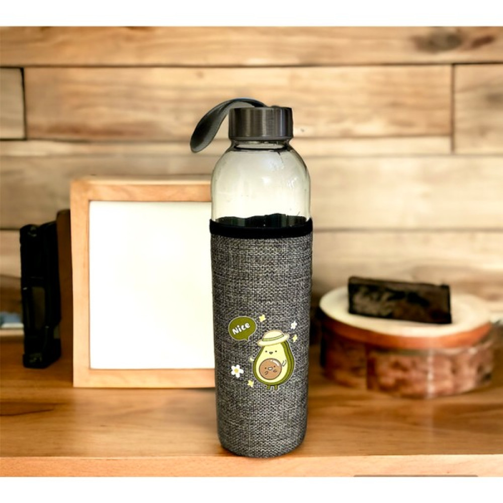 Ahlat Store Kılıflı Cam Matara Renkli Desenli Cam Okul Matarası 750 ml - Antrasit - Gri Suluk Fiyatı
