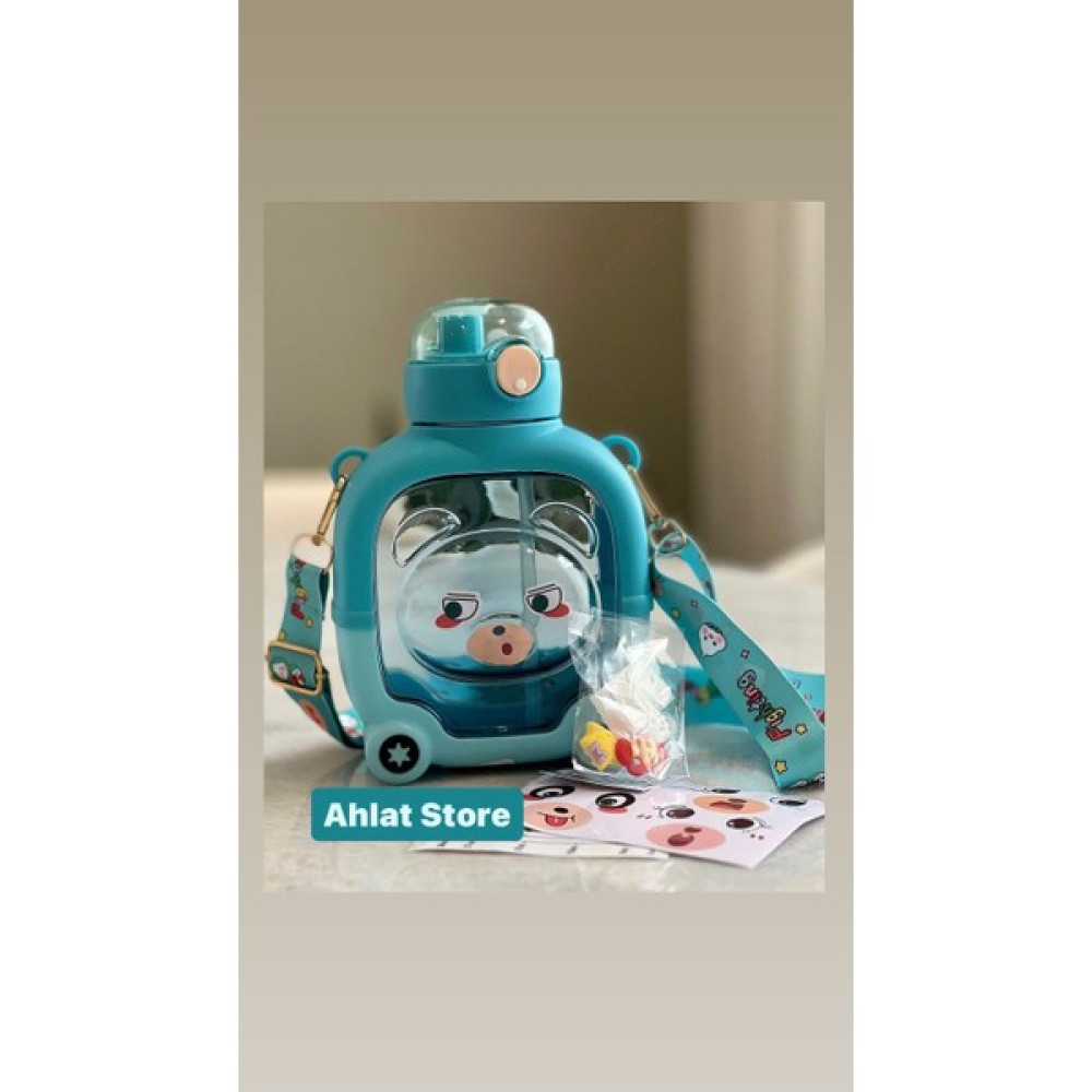 Ahlat Store Motivasyonel Ayıcık Su Matarası Çocuk Suluk 1000 ml Stickerlı - Mavi Suluk Fiyatı