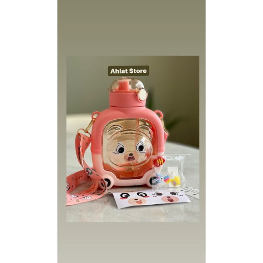 Ahlat Store Motivasyonel Ayıcık Su Matarası Çocuk Suluk 1000 ml Stickerlı - Pembe        Suluk Fiyatı