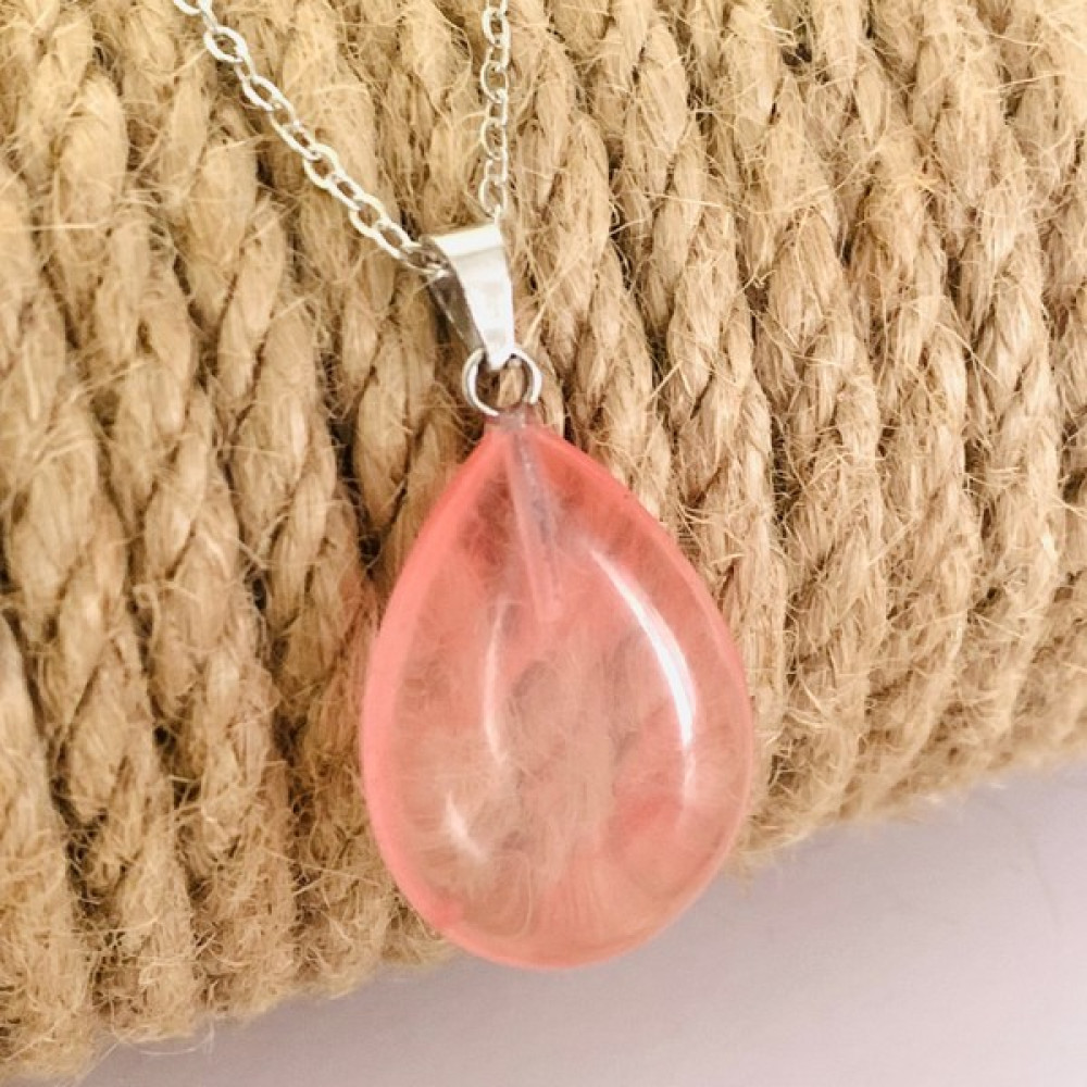 Ahlez Çilek Kuvars Büyük Boy Damla Ham Taş Zincirli Kolye Doğal Taş Kolye - Pembe - 42 cm Bijuteri Kolye Fiyatı