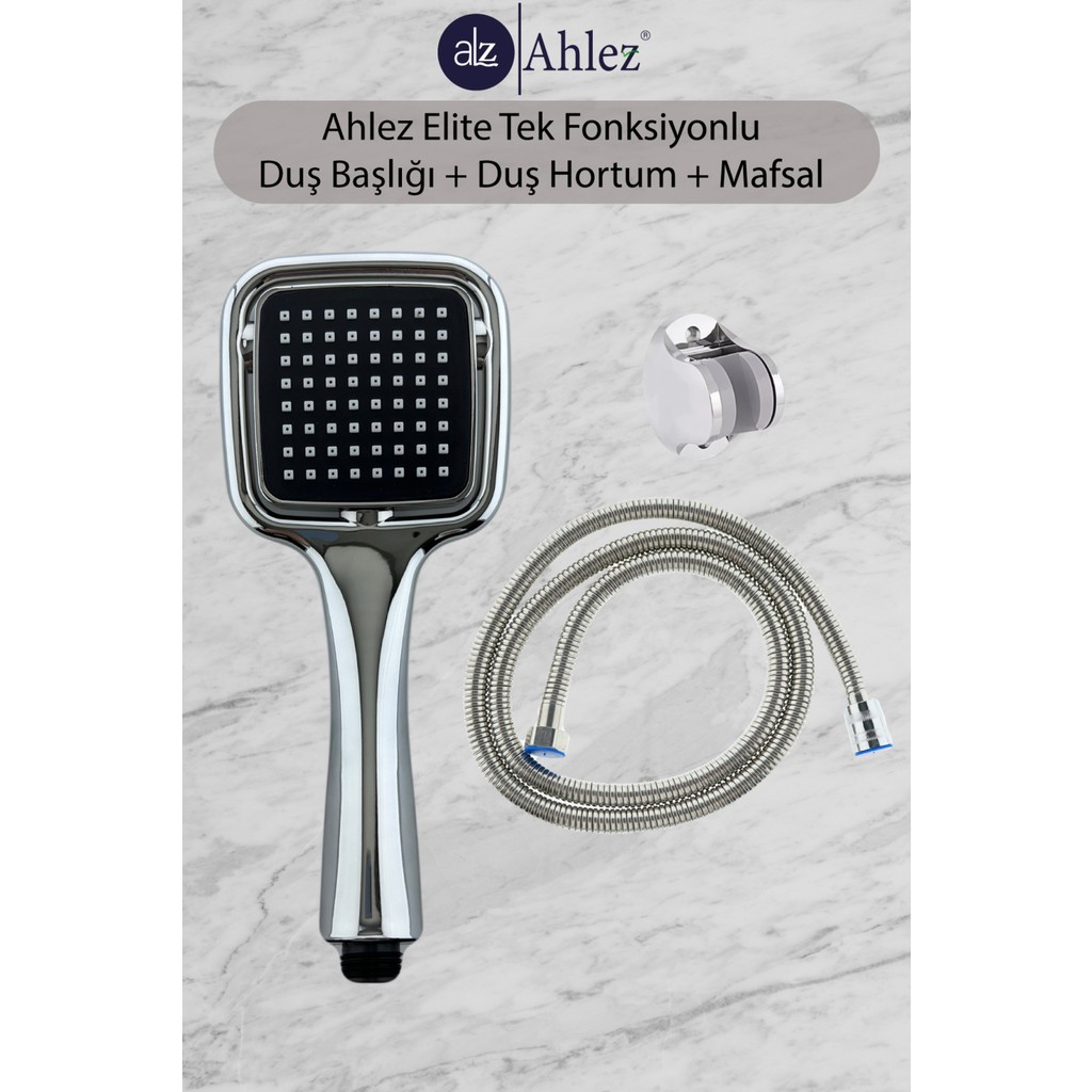 Ahlez Elite Kare Duş Başlığı + Duş Hortumu + Büyük Mafsal Duş Takımı Duş Seti - Krom Duş Seti Fiyatı