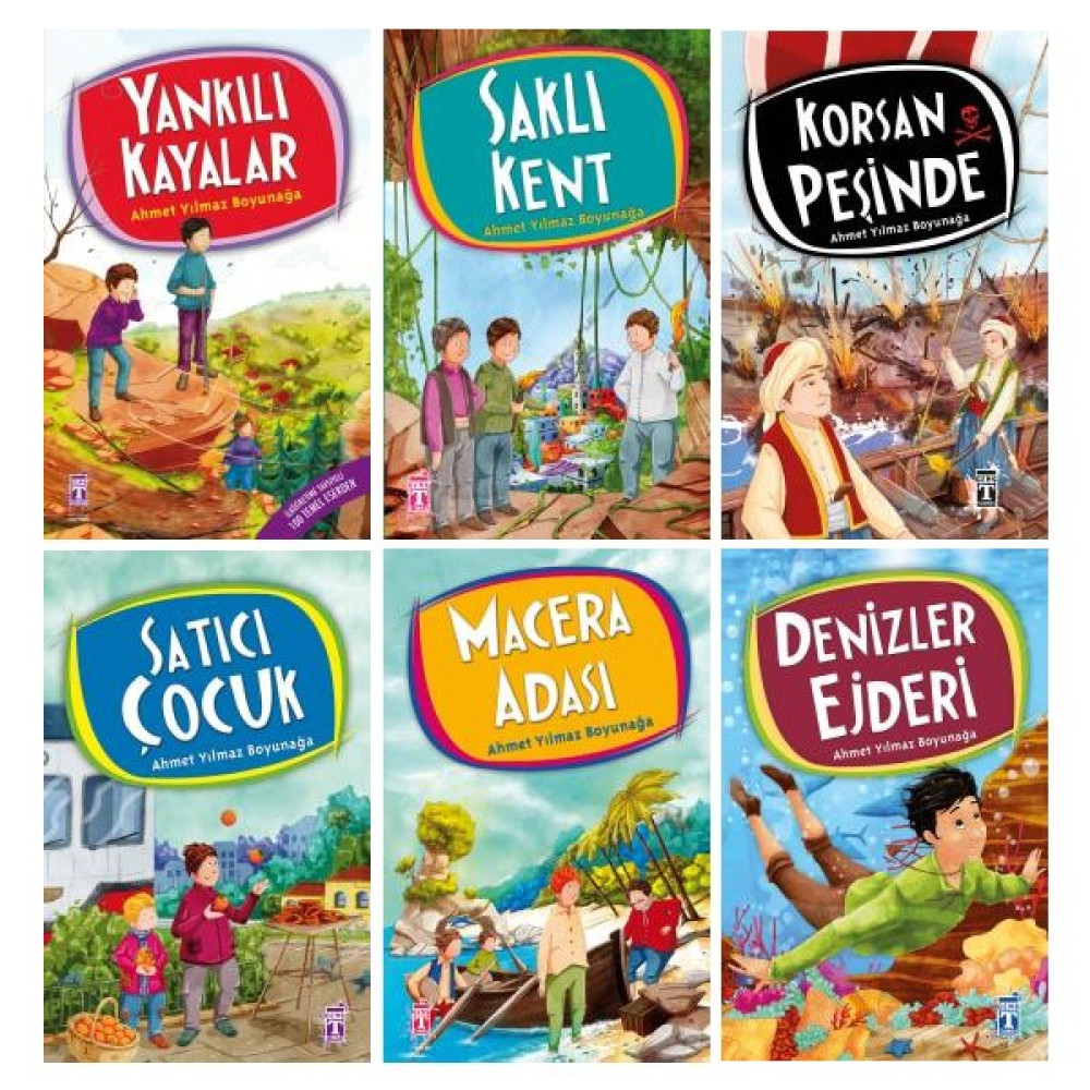 Ahmet Yılmaz Boyunağa 6 Kitap Macera Seti - Yankılı Kayalar - Saklı Kent - Korsan Peşinde - Satıcı Çocuk - Macera Adası - Denizler Ejderi Çocuk Roman Fiyatı