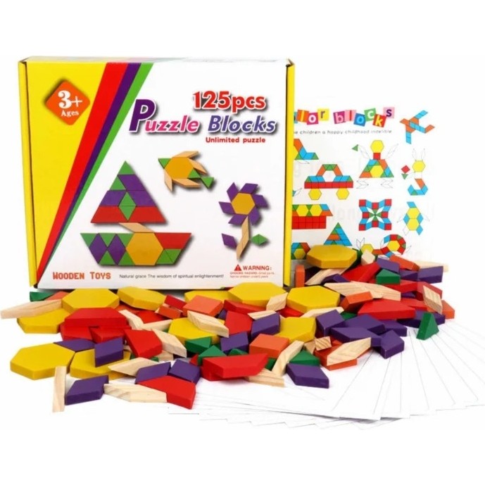 Ahşap 125 Parça Renkli Blok Tangram Puzzle Seti - Eğitici ve Eğlenceli Oyun Anne Bebek Oyuncak Fiyatı